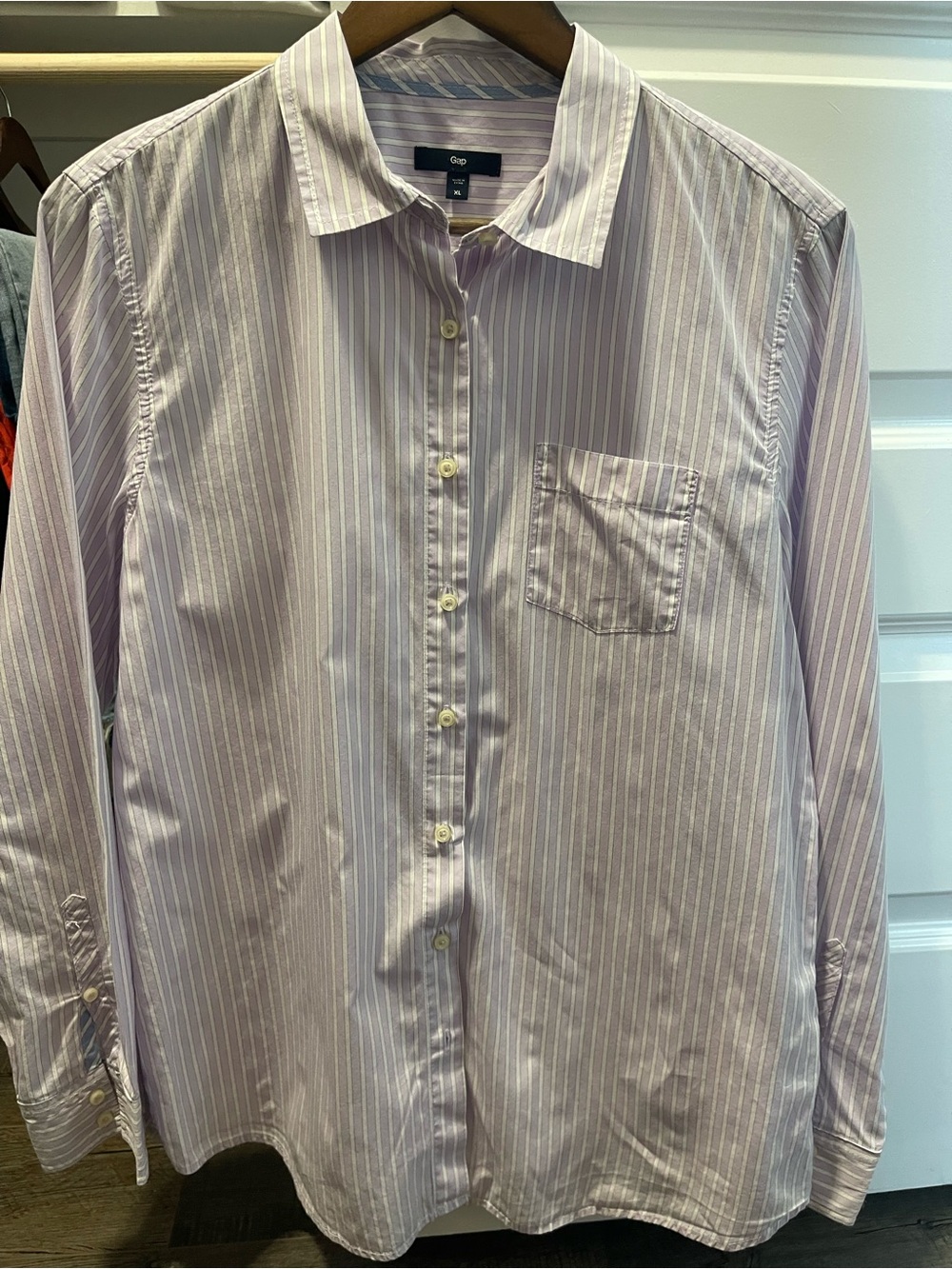 GAP Women Lavender and White Pinstripe Dress Shirt
